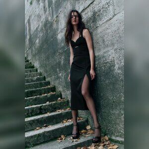 ZARA Black Cutout Midi Dress – Size L